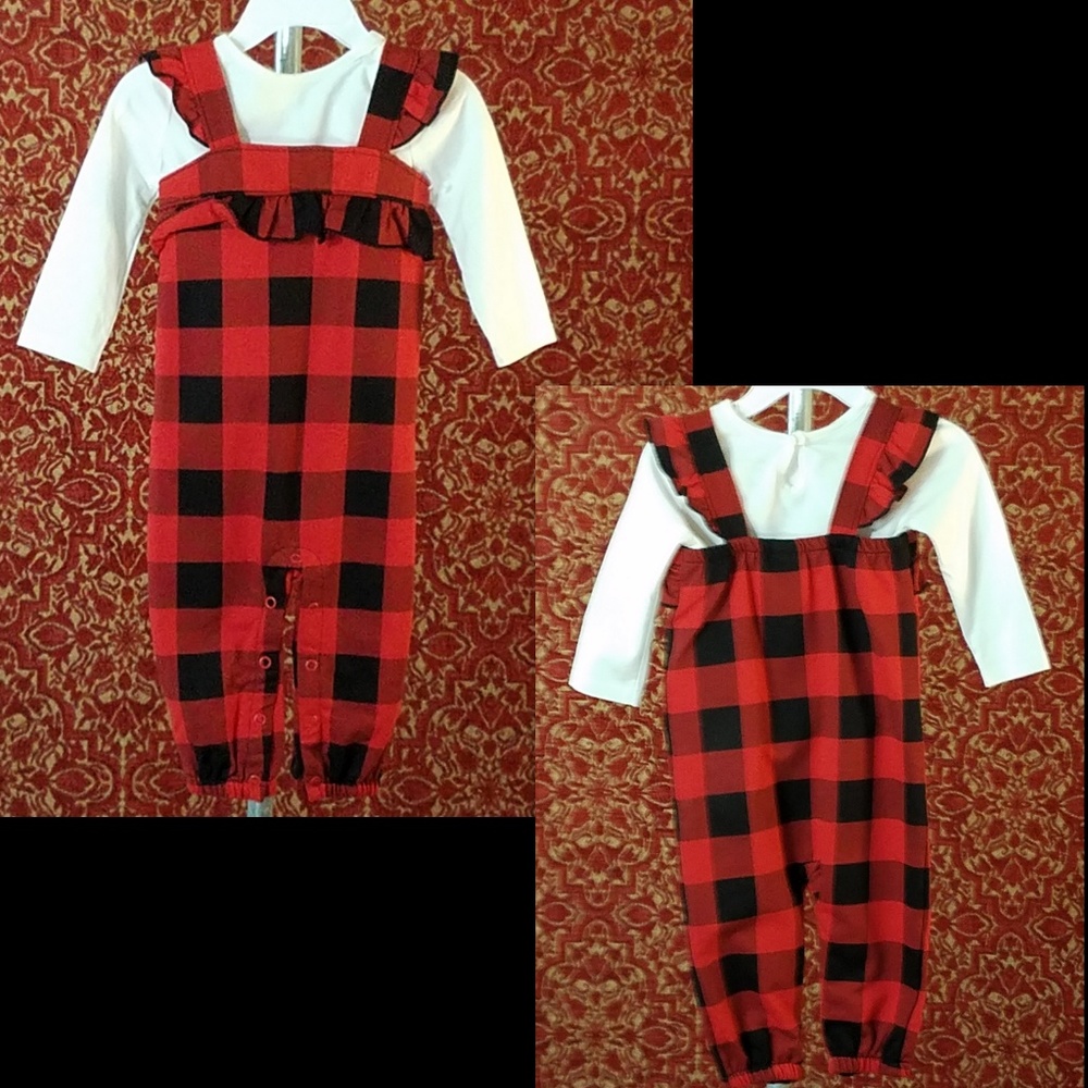 NEW JOE FRESH 2 piece red plaid jumper 6-12M